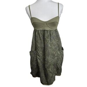 𝅺wilfred Artizia Dress Olive‎ Green Tropical Print Open Back Size 2